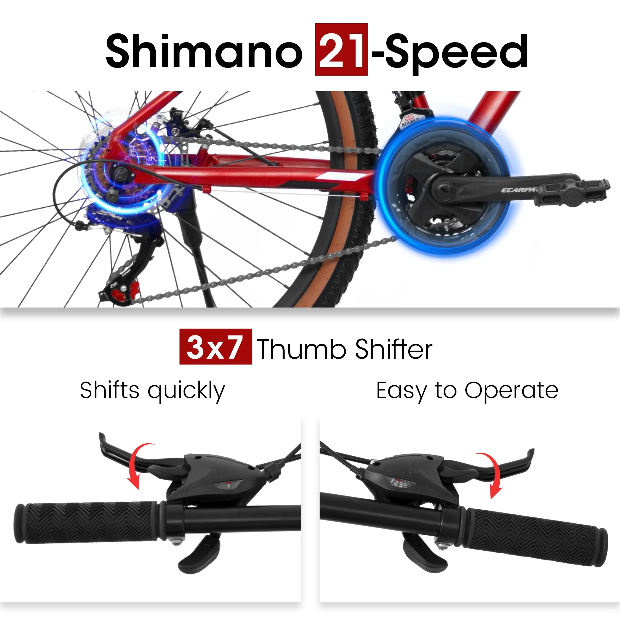 Mountain Bike 27.5 Inch Wheels, 21-Speed Mens Womens Trail Commuter City Mountain Bike, Aluminium Frame Disc Brakes Thumb Shifter Front Fork Bicycles - Image 3