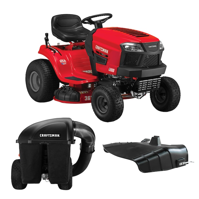 CRAFTSMAN T100 36-in Riding Lawn Mower with Double Bagger & Mulch Kit Bundle
