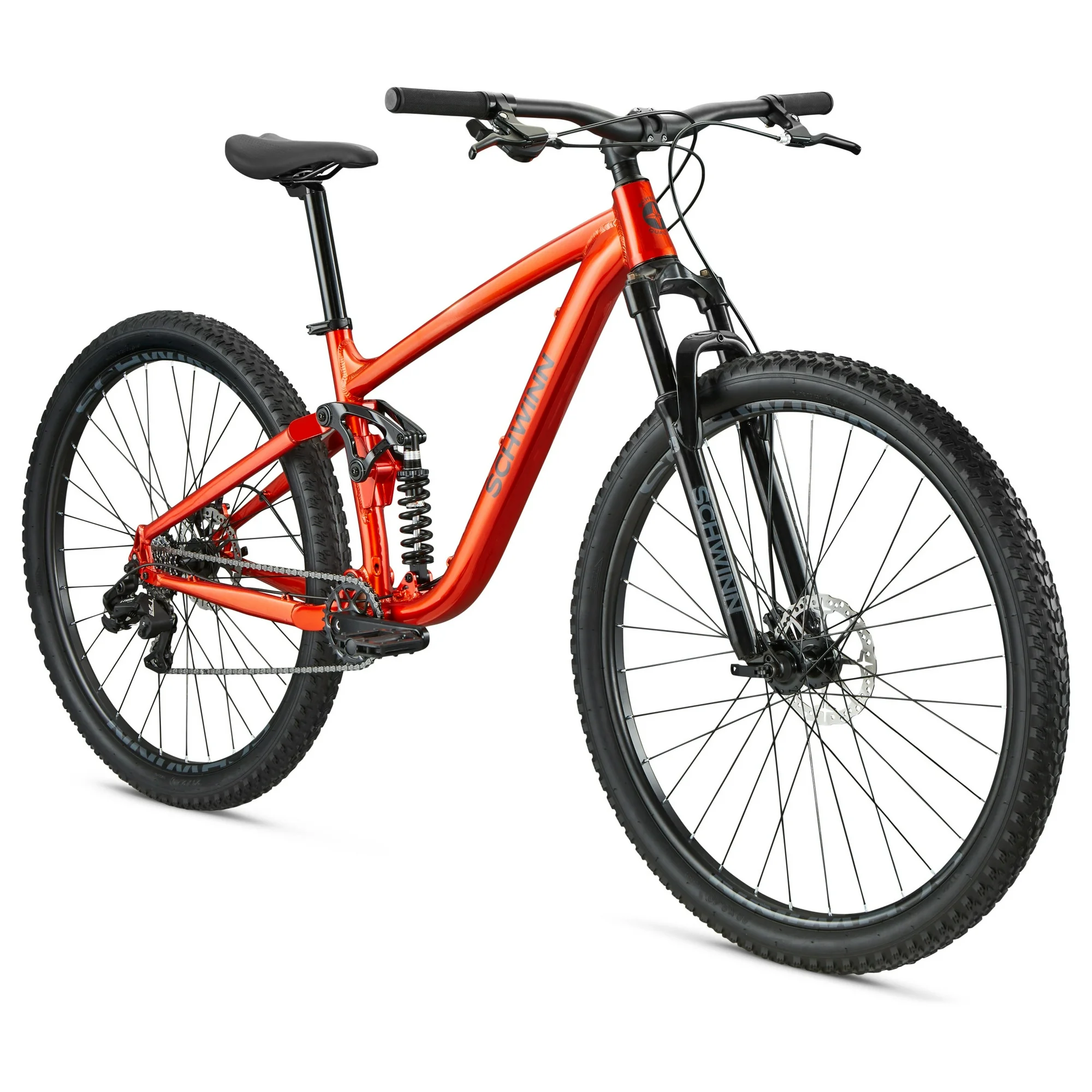 Schwinn Axum Adult Unisex 29in. Mountain Bike, Full Suspension, Orange Bicycle