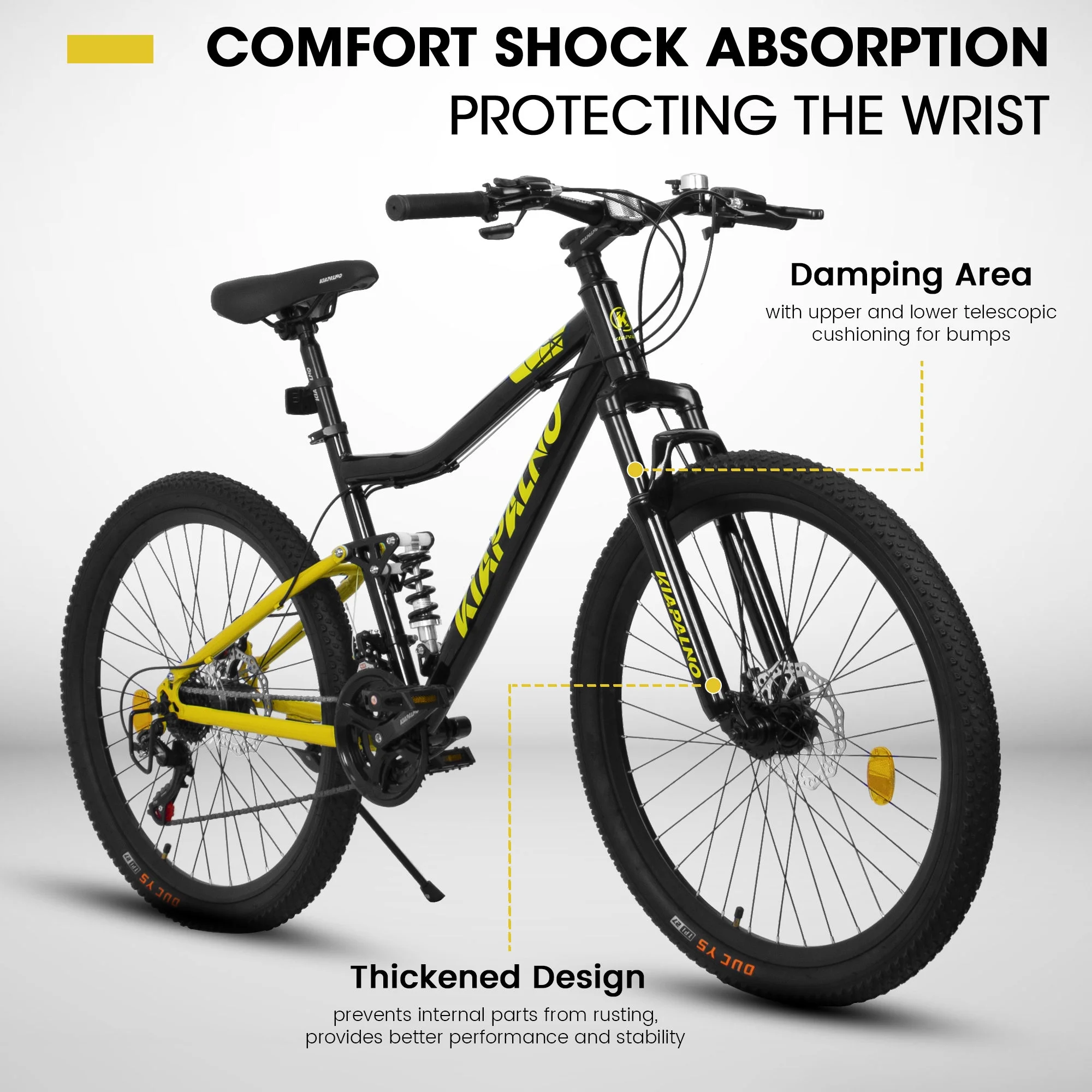 26 inch Mountain Bikes for Men, Bicicleta De Montaña 21 Speed with Dual Disc Brake, Aluminum Frame, Bicicleta Para Adultos Yellow - Image 2