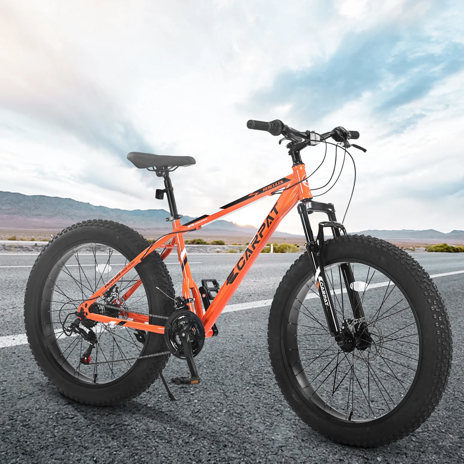 26" Fat Tire Bike for Adults, 21 Speed,High Carbon Steel Frame,Orange