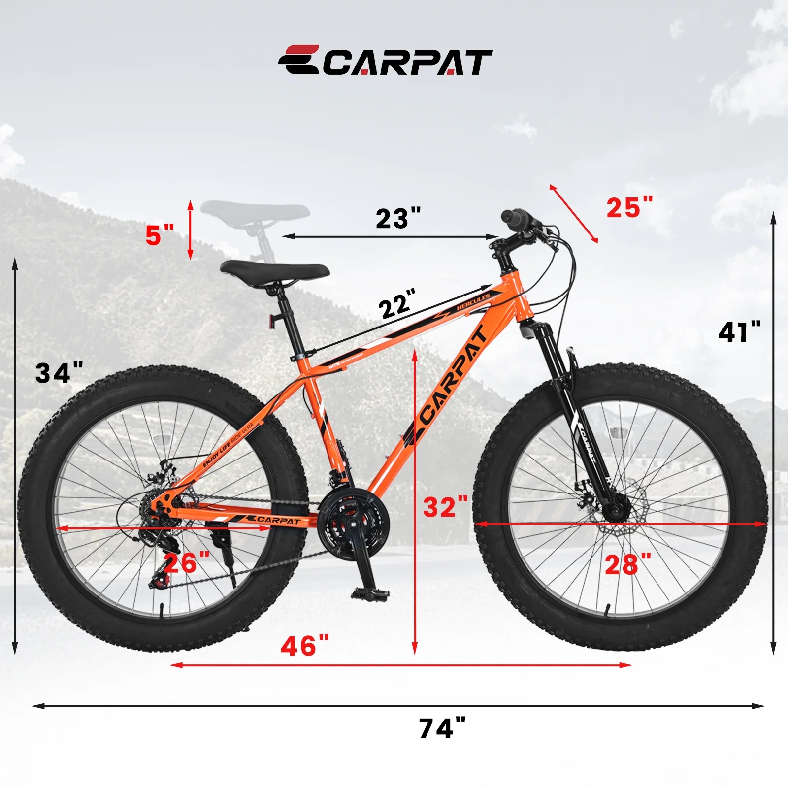26" Fat Tire Bike for Adults, 21 Speed,High Carbon Steel Frame,Orange - Image 5